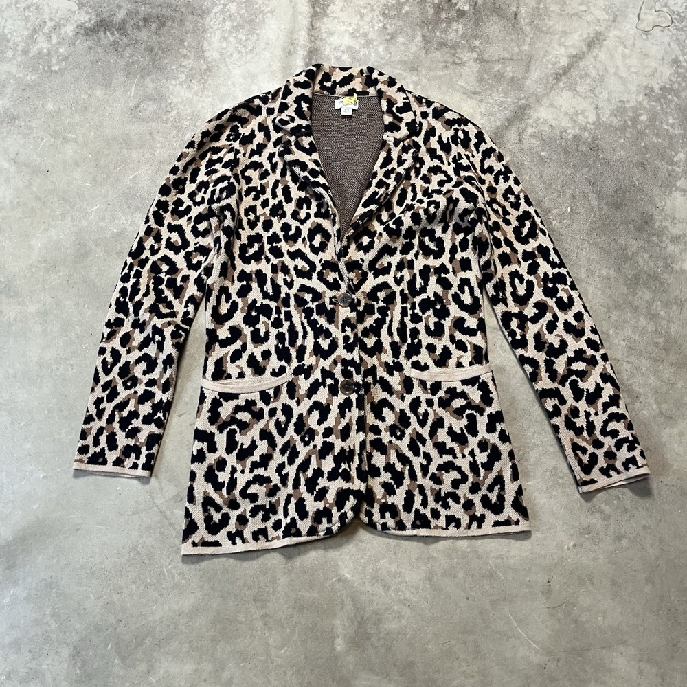 J. Crew Sweater Blazer Womens Size XS Leopard Pockets Office Academia